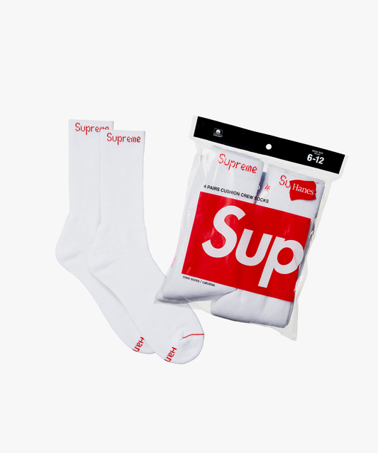 Supreme/ Hanes Crew Socks (4 Pack) White - Funky Insole